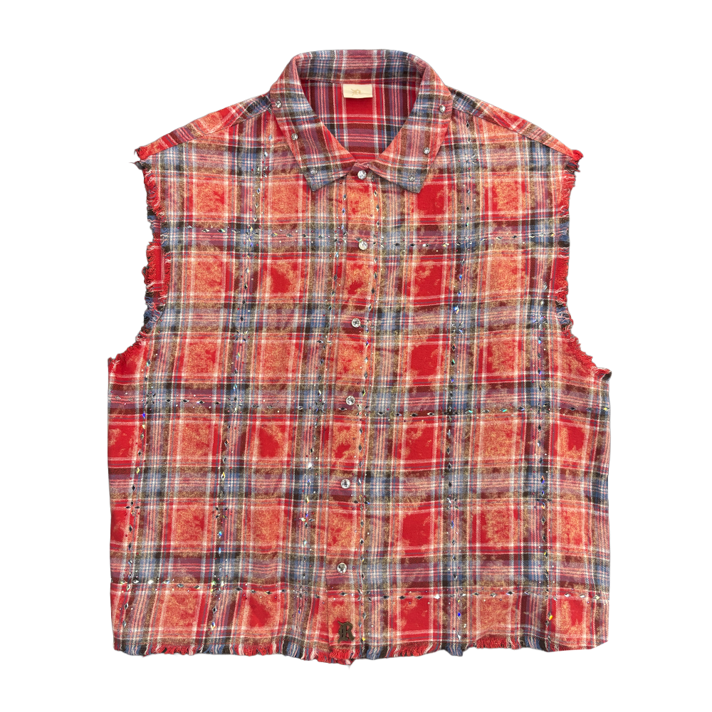 Rebel Denim Plaid Wov Sleeveless Red