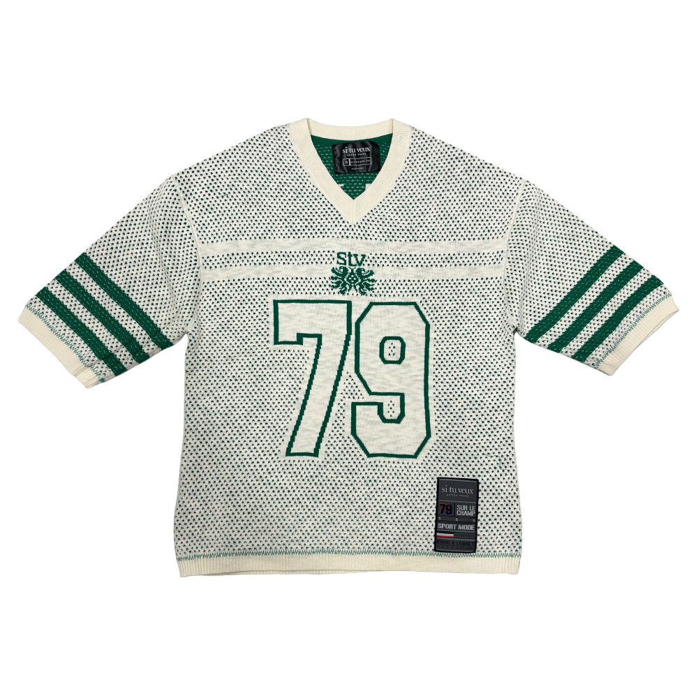 Si Tu Veux Sweater Knit And Football Shorts Set Creme/Green
