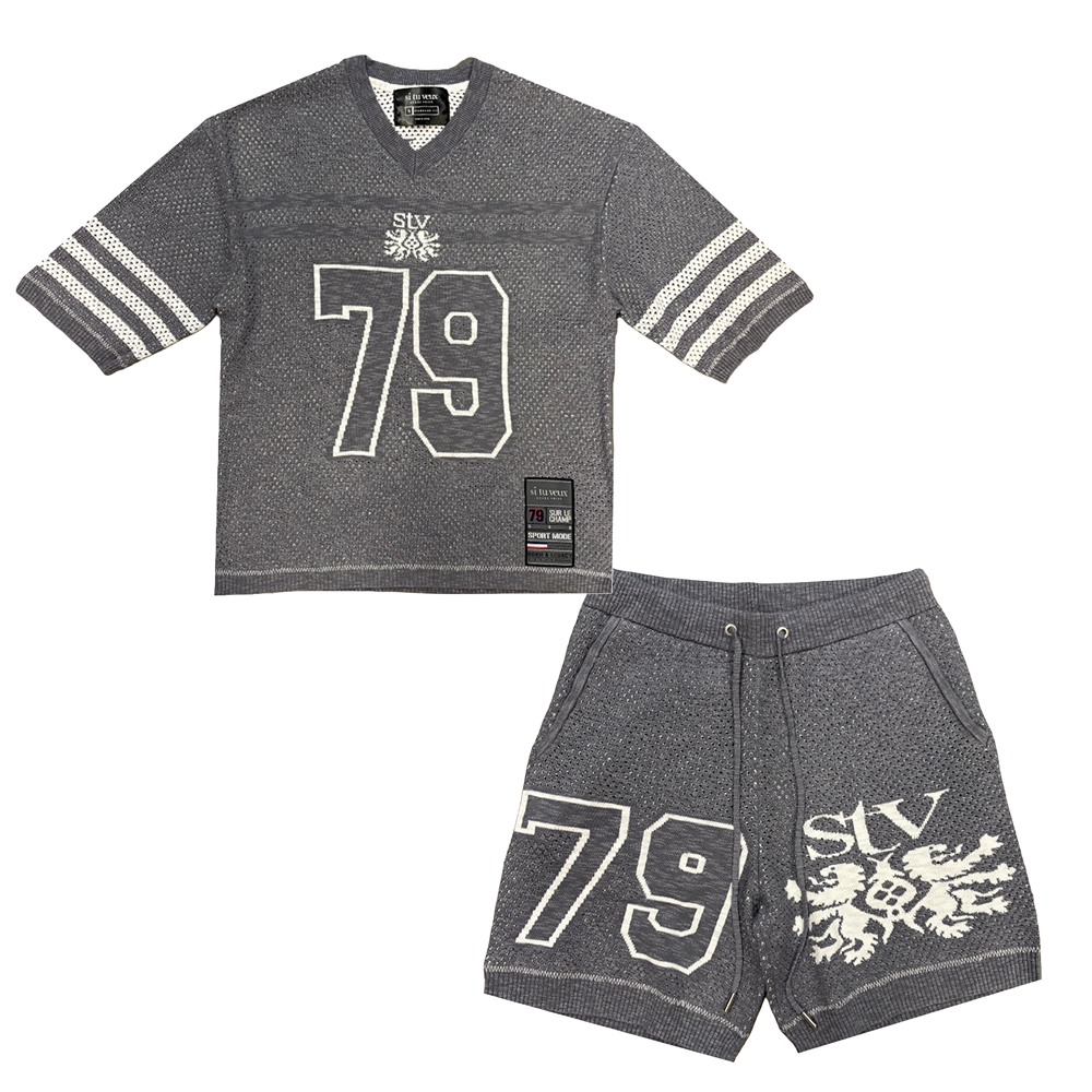Si Tu Veux Sweater Knit And Football Shorts Set Grey