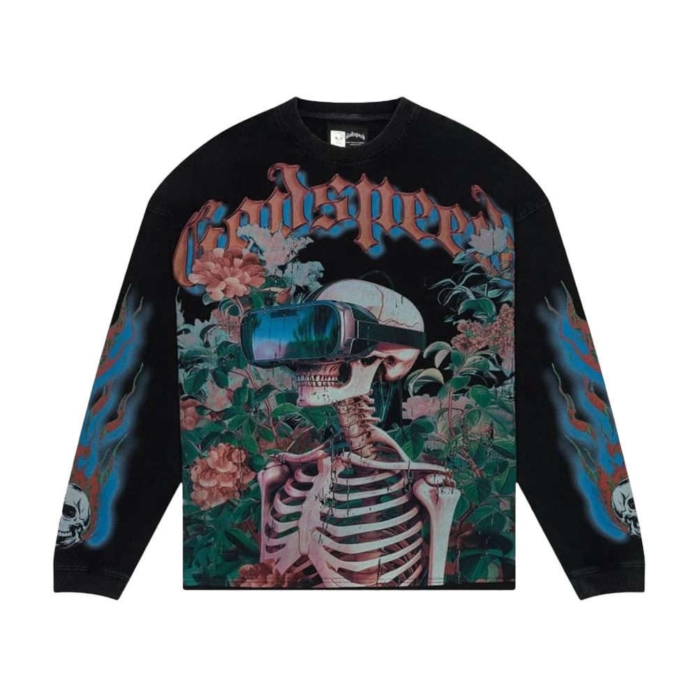 Godspeed Vision-Flowers-Vvs-Ls-Black-Wash Long Sleeve Tee