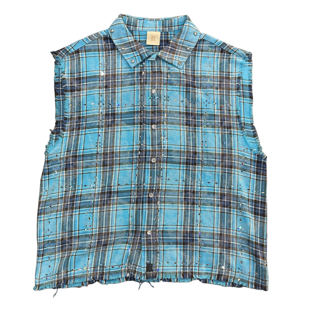 Rebel Denim Plaid Wov Sleeveless Blue