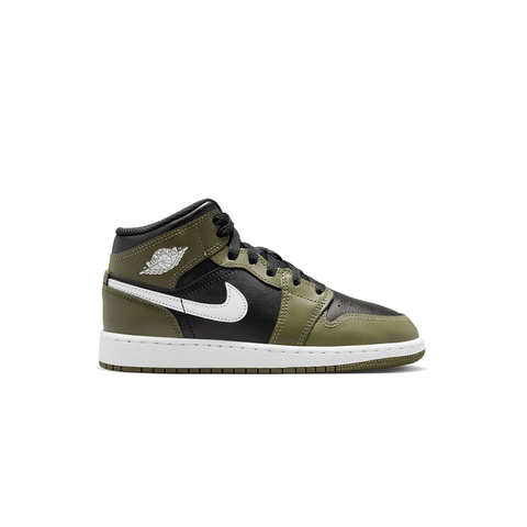 AJ1 MID GS BLK WHITE OLIVE